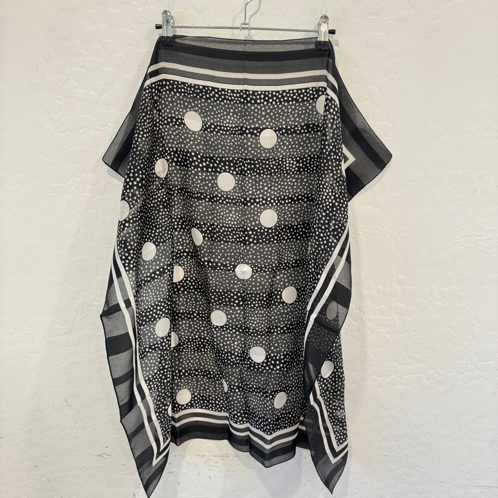 Silken Celestial Scarf Black White Moon Stars Sheer Italy Made Whimsigoth Witchy